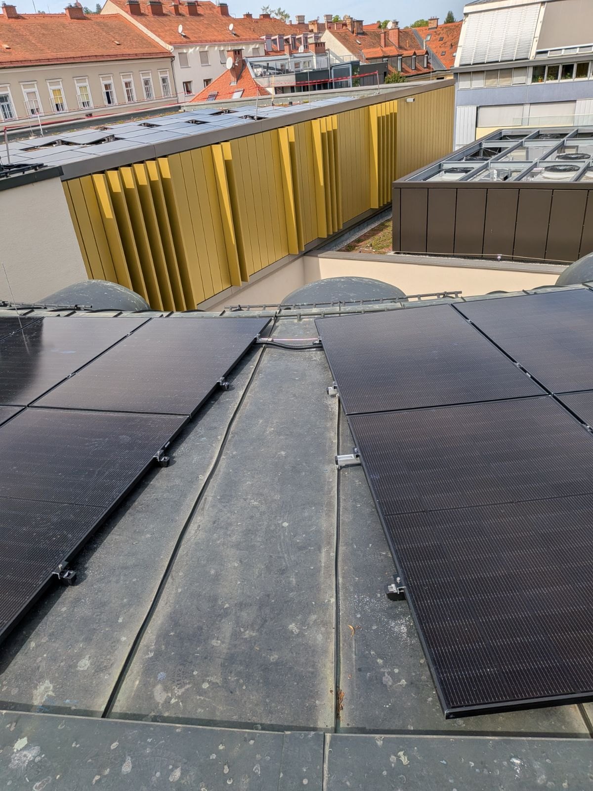 Parallele PV-Modulreihen mit dazwischen geführtem Sicherungsseil